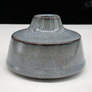Ceramic Drip Glazed Vase Wide Base & Narrow Neck Blue Gray 2.75" High 4.5" D